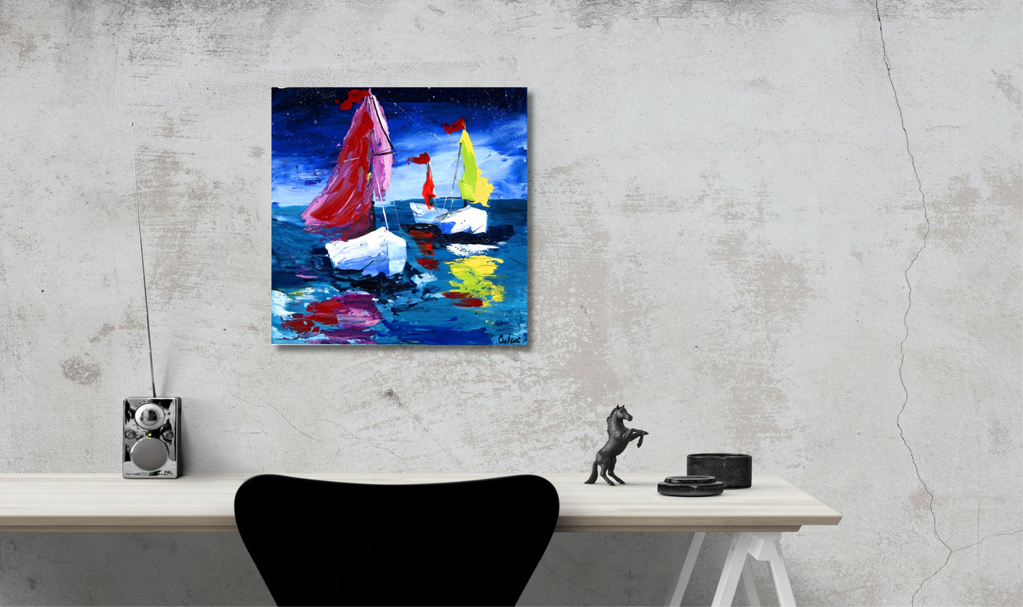 Mural - Unique sailing boat paintings: Spontaneously realistic masterpieces of modern painting by the sea