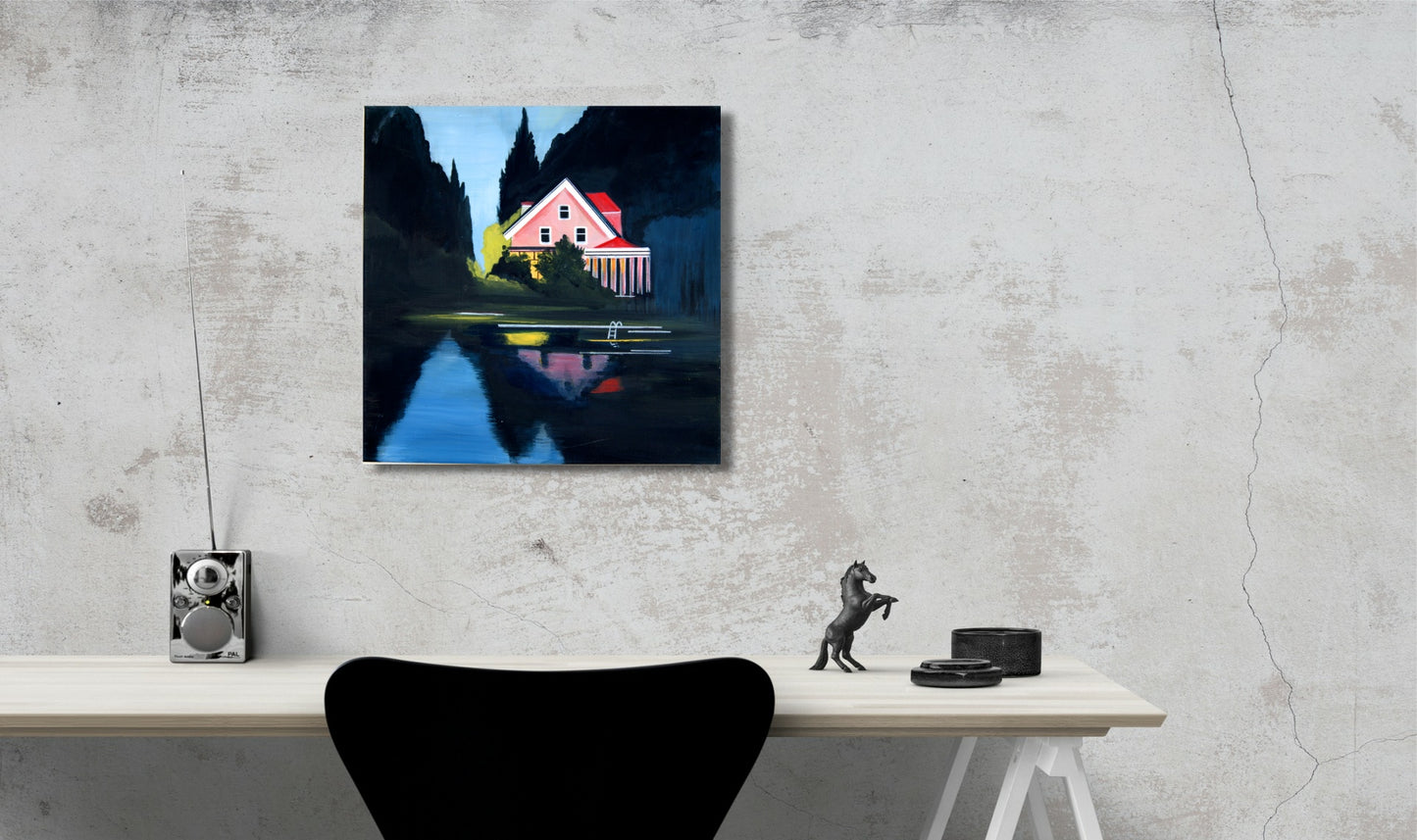 Wall Mural - Unique Nature Picture, Lonely House by the Lake, Modern Forest Paintings