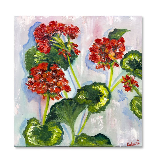 Hand painted mural oil painting - flowers geraniums