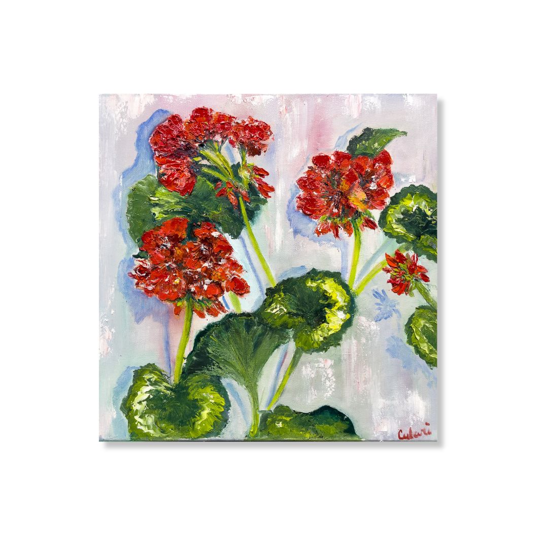 Hand painted mural oil painting - flowers geraniums