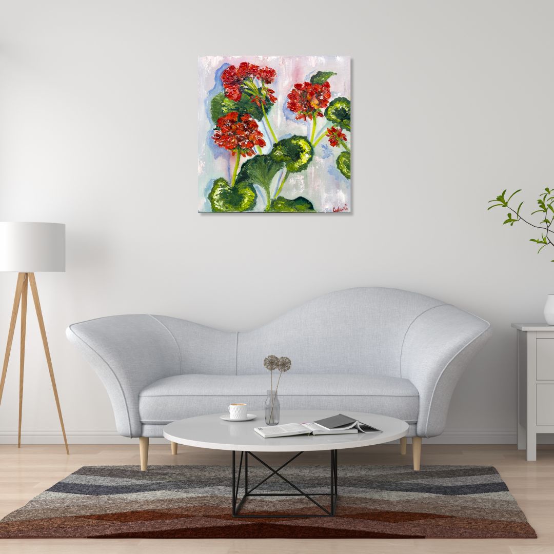 Hand painted mural oil painting - flowers geraniums