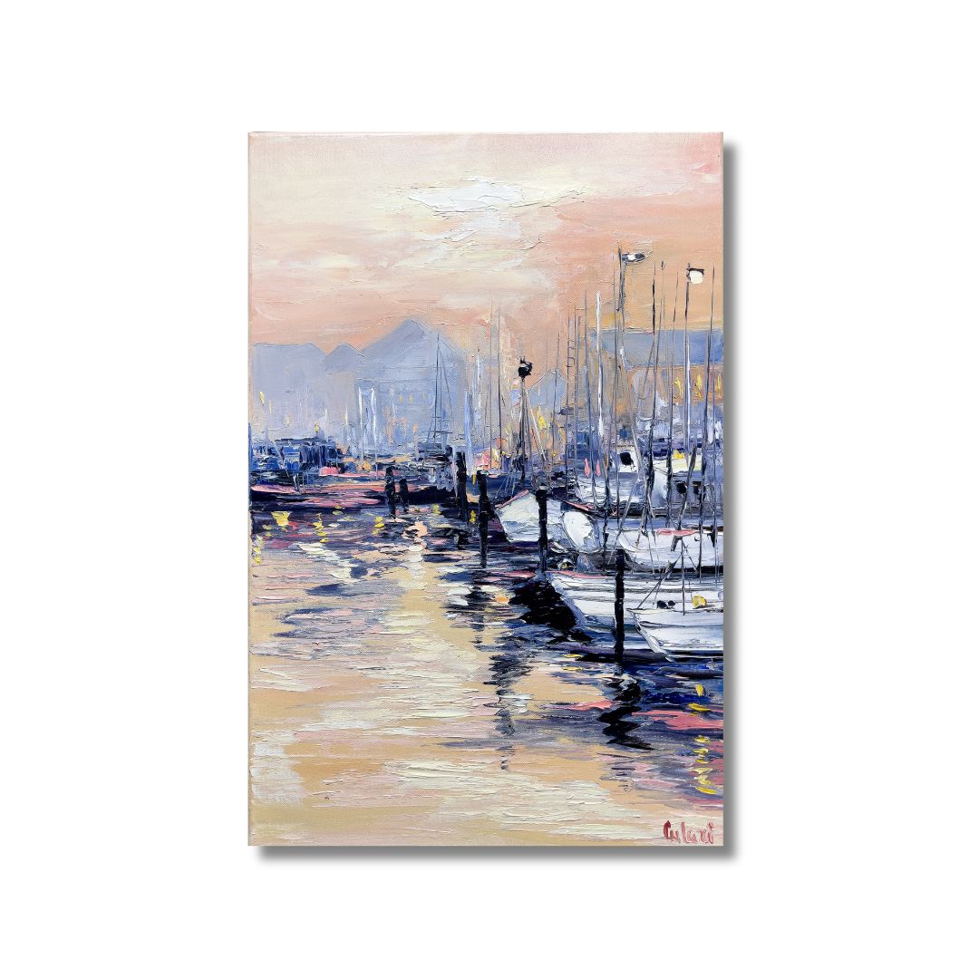 Modernes Wandbild Handgemaltes Gemälde  "Hafen von Venedig bei Sonnenuntergang"