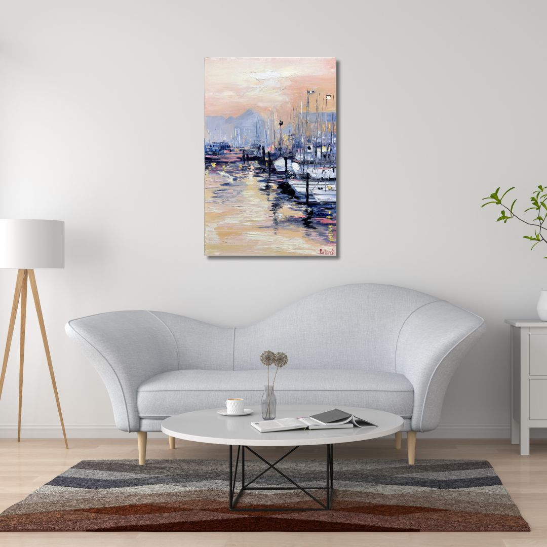 Modernes Wandbild Handgemaltes Gemälde  "Hafen von Venedig bei Sonnenuntergang"