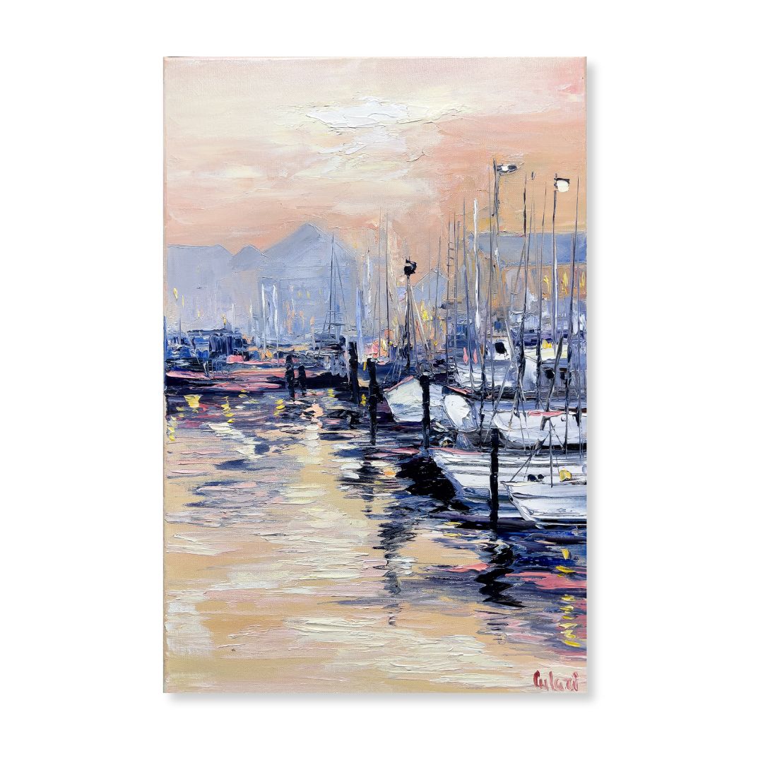 Modernes Wandbild Handgemaltes Gemälde  "Hafen von Venedig bei Sonnenuntergang"