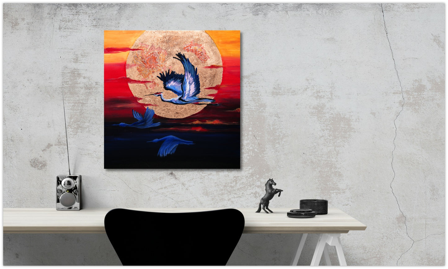 Modern hand-painted canvas picture Storks at sunset