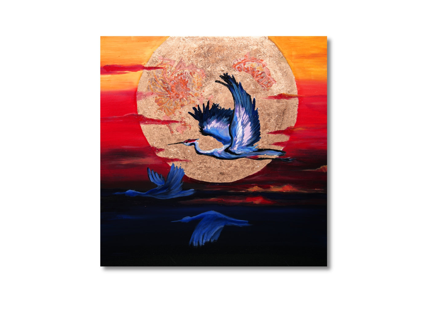 Modern hand-painted canvas picture Storks at sunset