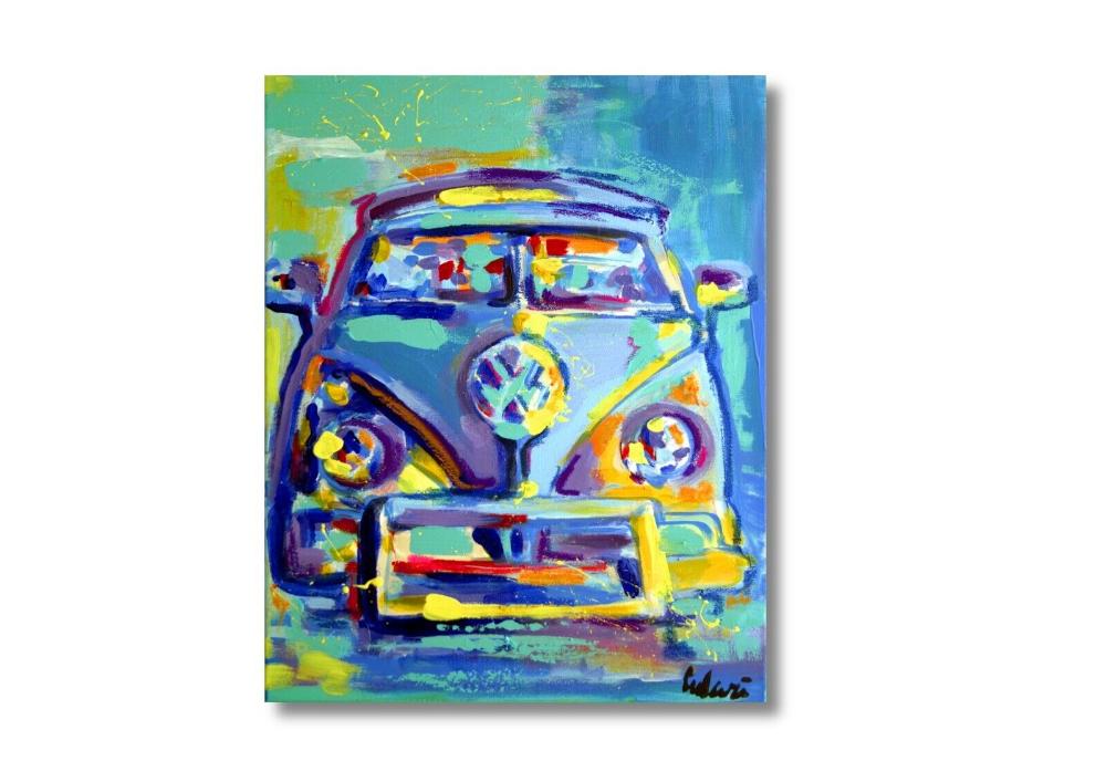 Wandbild Original Abstrakt VW Bulli T1 Acrylmalerei Gemälde Art. Nr. 1195